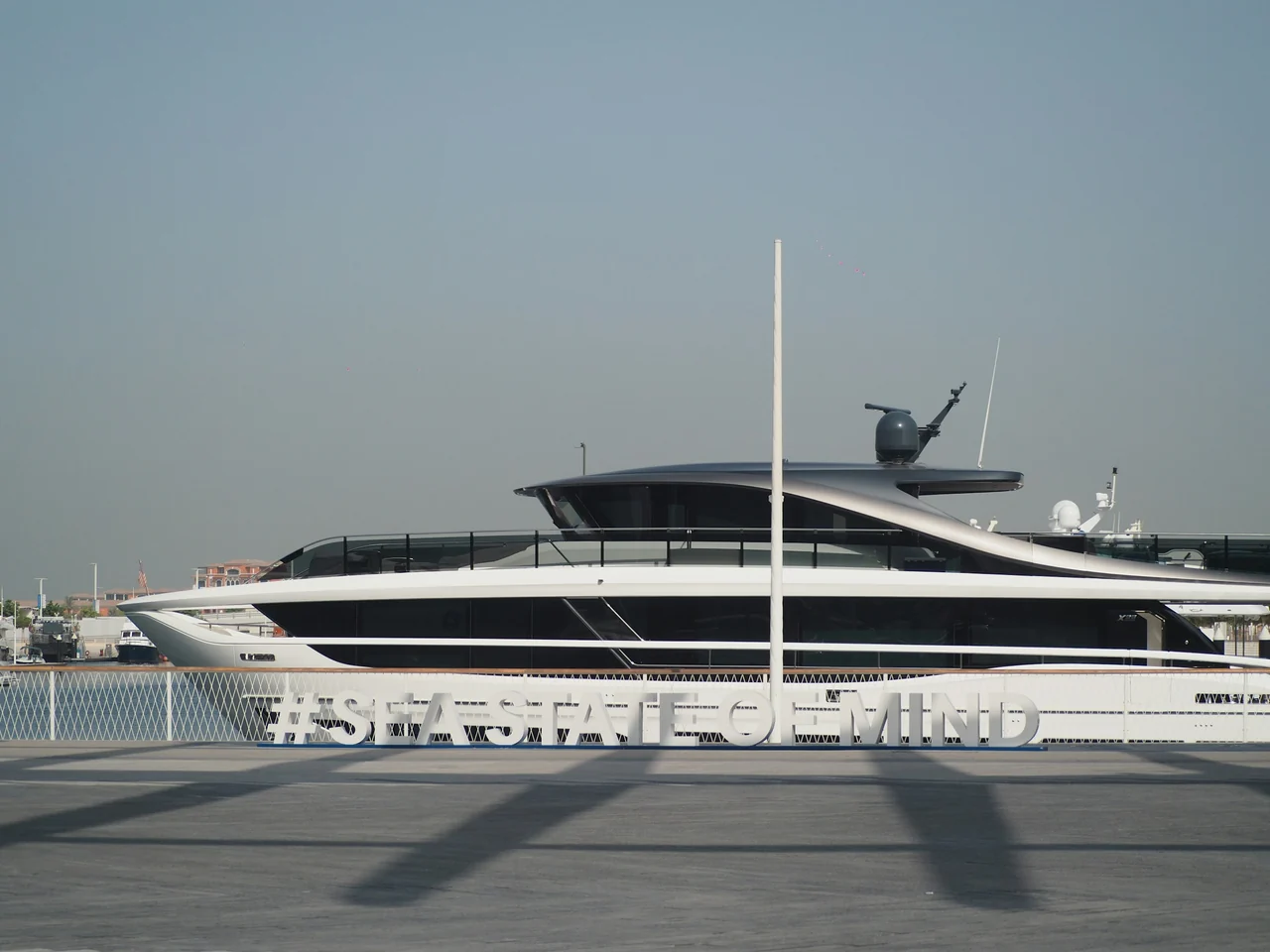 A motor yacht moored at Dubai Harbour