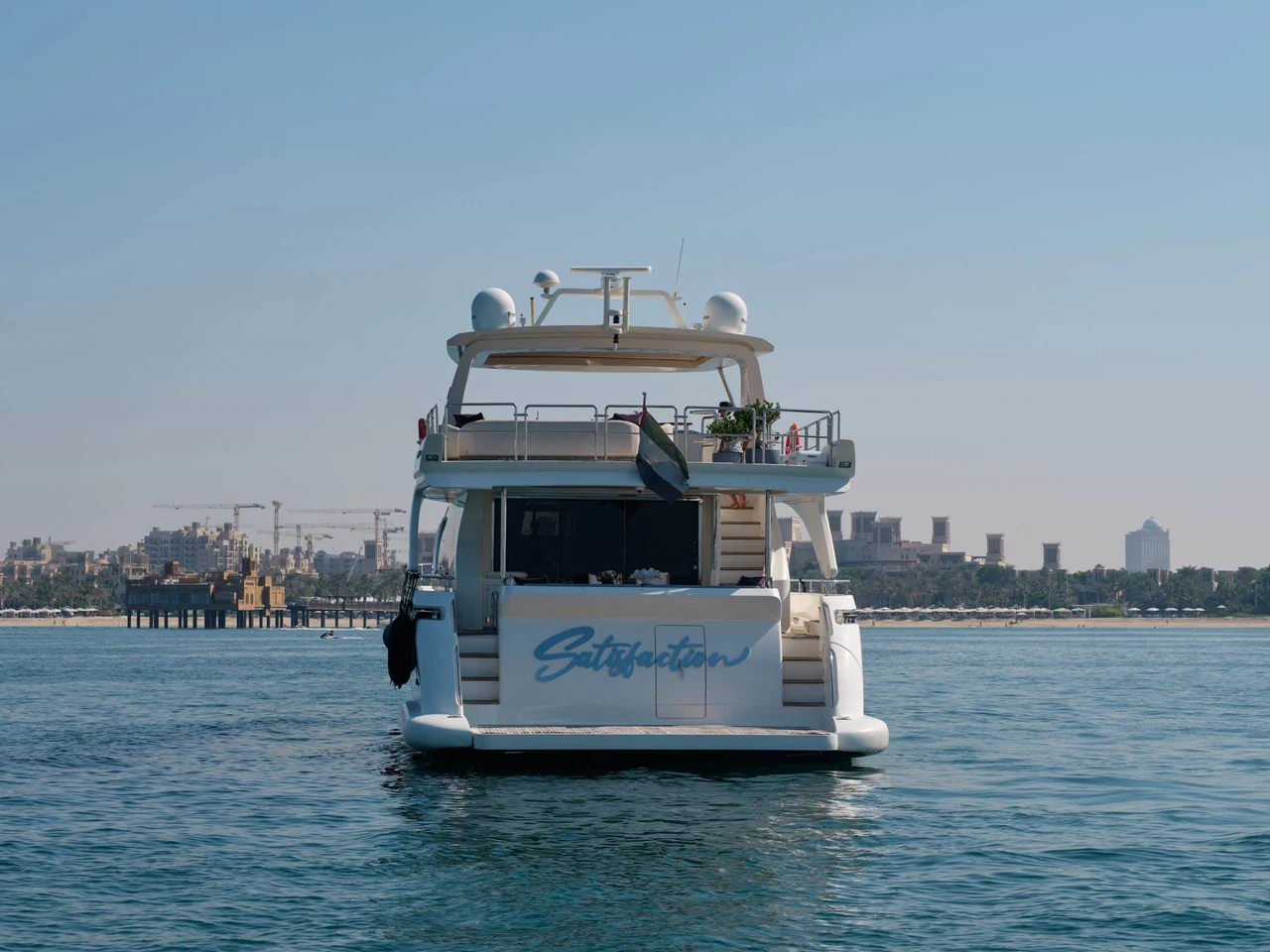 Stern of Azimut 88 facing open water