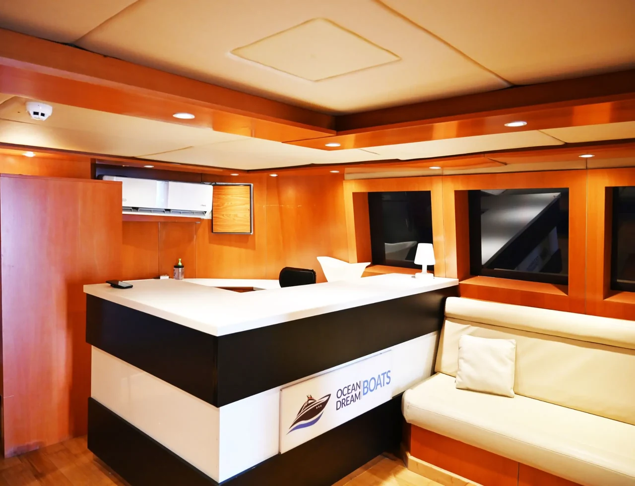 Indoor bar and lounge on 143 ft Ocean Dream