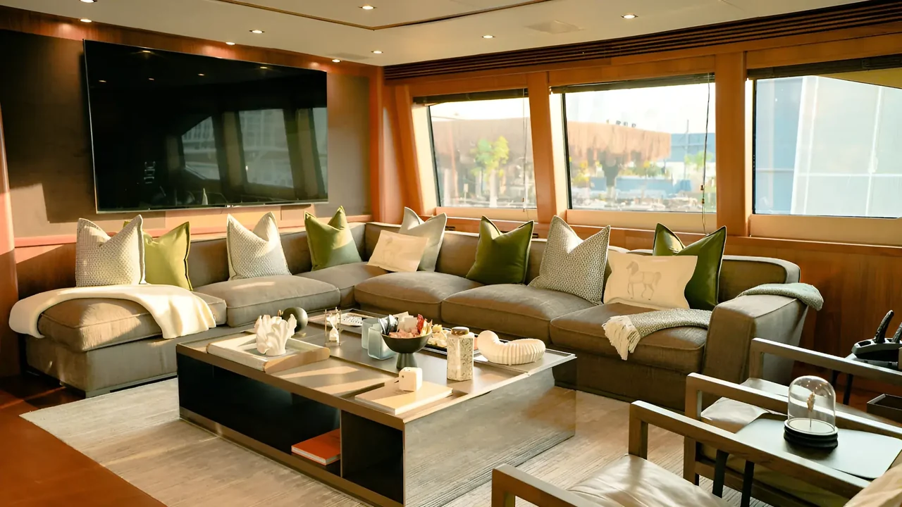 Wood-panelled salon and corner seating on Encore