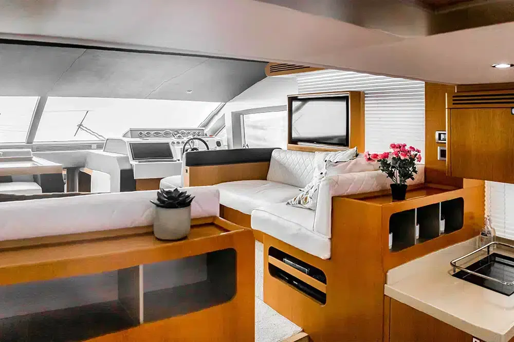 Salon seating and fitted galley on Anna 50