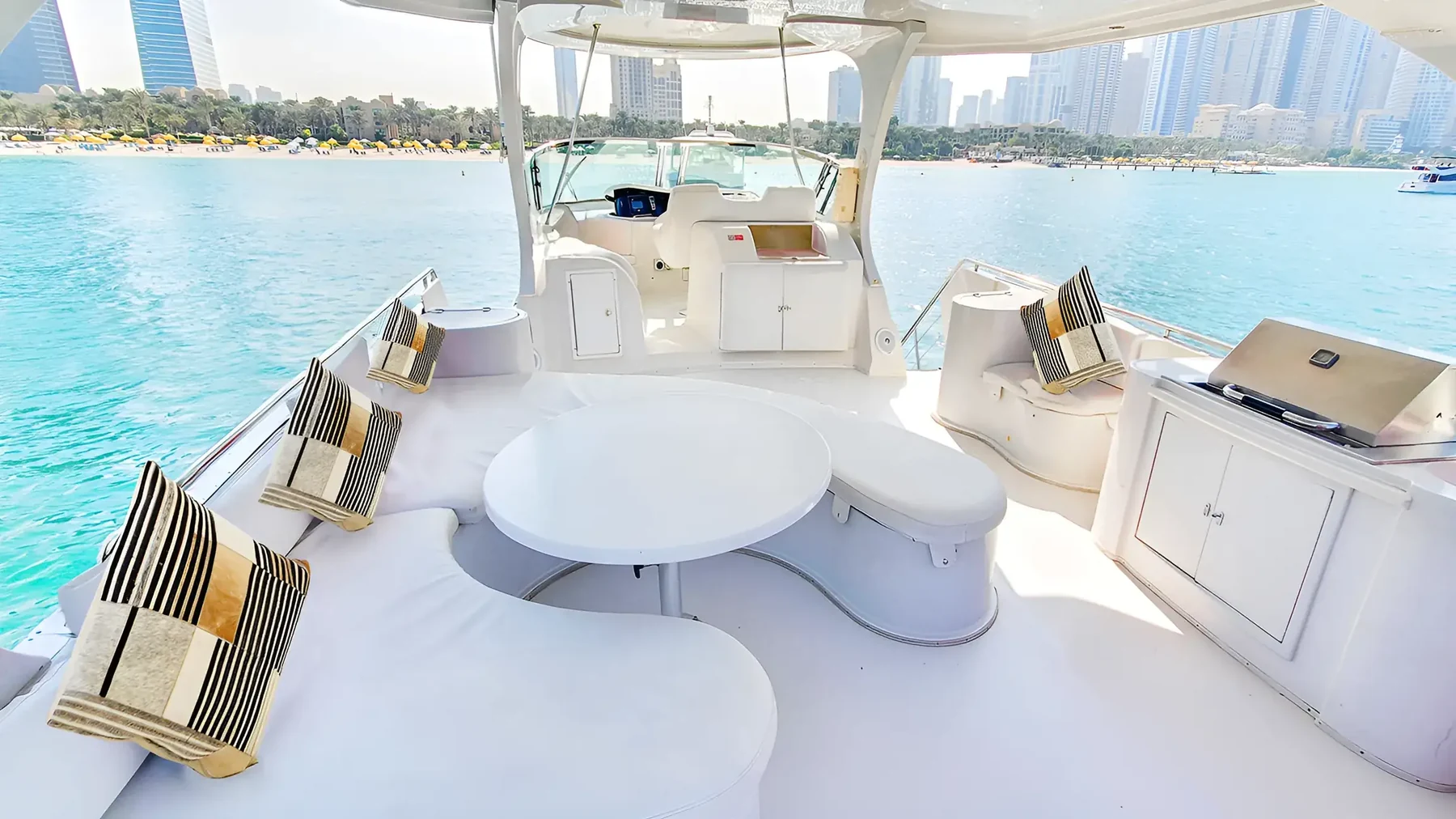 Upper deck seating and helm of Xclusive 23