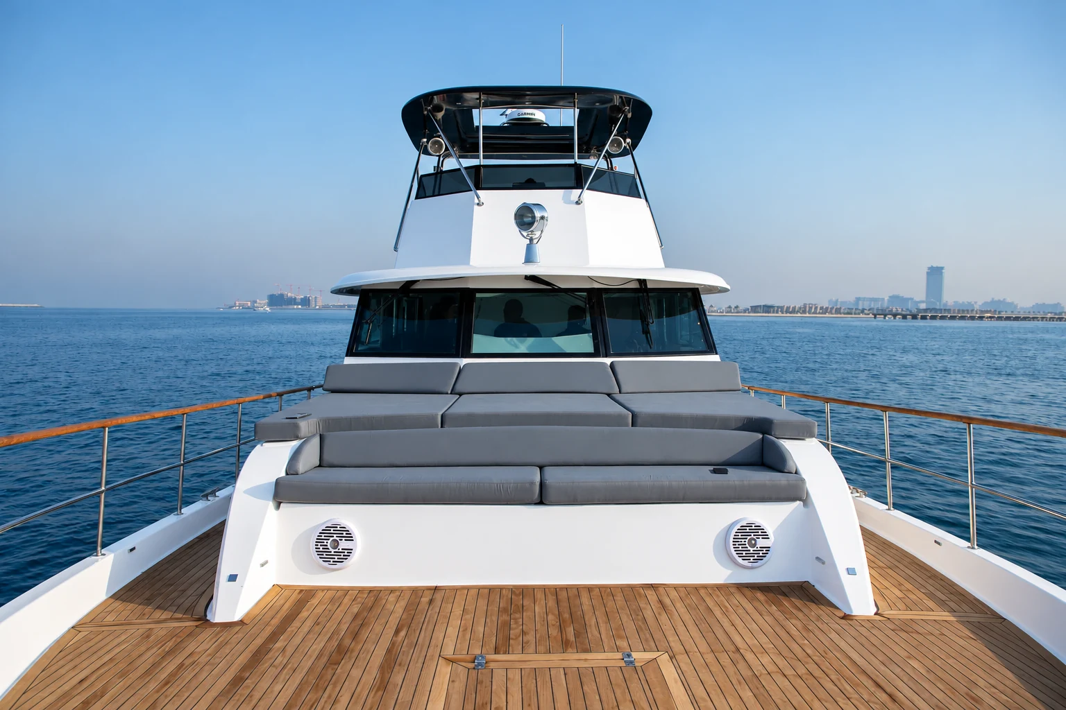 Front deck lounge area of the Zenith 64 yacht